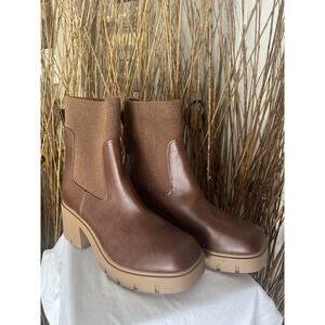 Chunky Lug Sole Chelsea Boots Sun + Stone Walnut Pull On Womens 9.5 Cottagecore